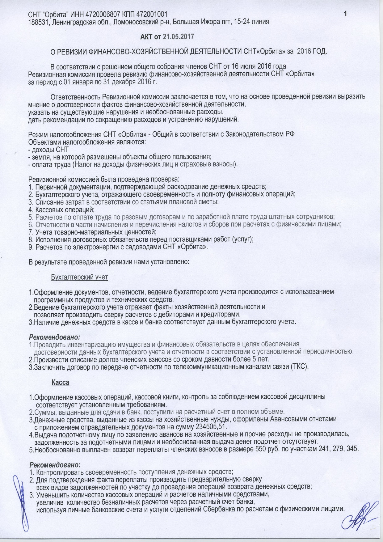 Акт ревизионной комиссии садового товарищества образец в рб